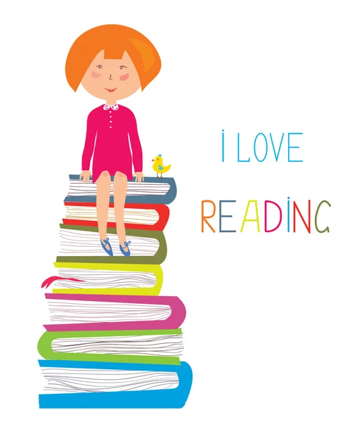 Child and books - love to read — Stock Vector
