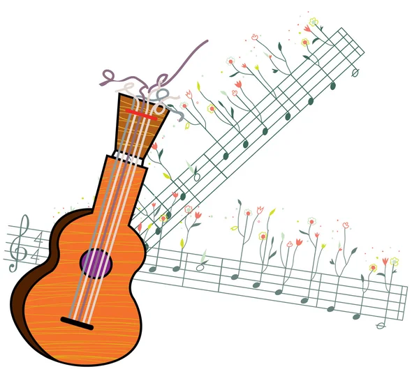 Obal s kytara, květiny a poznámky — Stockový vektor