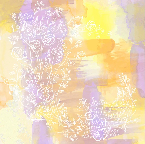 Cartão floral com fundo aquarela abstrato —  Vetores de Stock