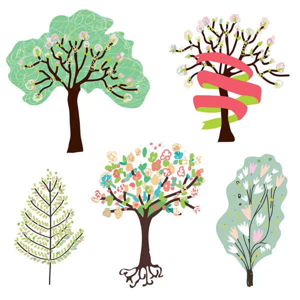 Set of spring blossom trees — Stock Vector