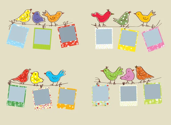 Kuşlar ve desenleri ile komik fotoğraf çerçeveleri Telifsiz Stok Vektörler
