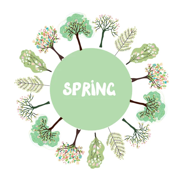 Marco con árboles en flor - tarjeta para la primavera — Archivo Imágenes Vectoriales