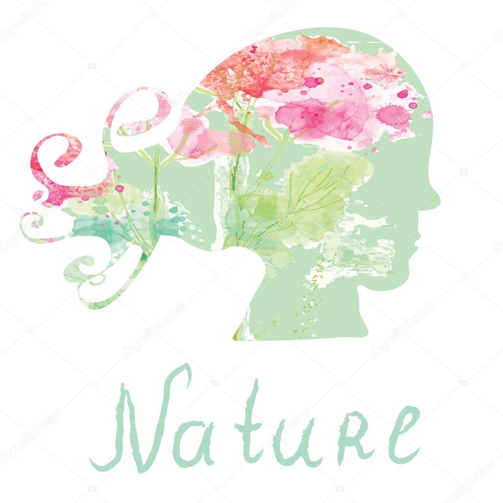 Nature spa card  with girl head silhouette