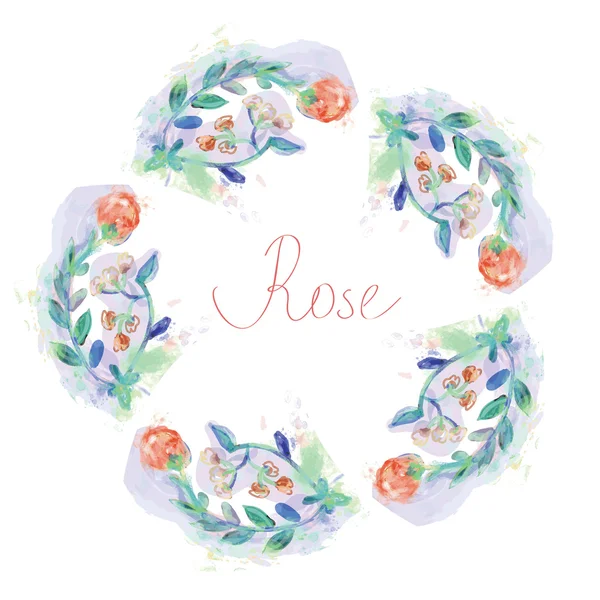 Cadre en cercle floral avec roses - style aquarelle — Image vectorielle