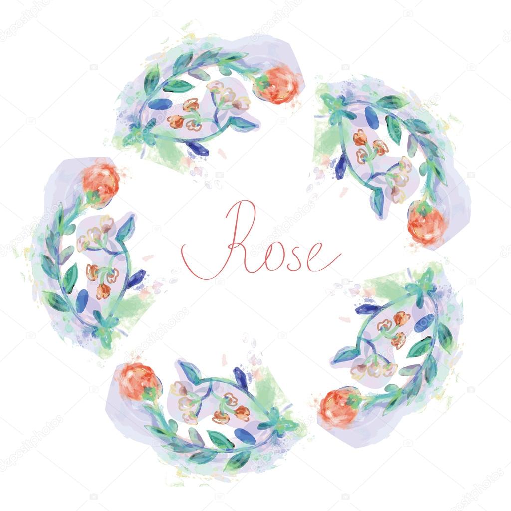 Floral circle frame with roses - watercolor style