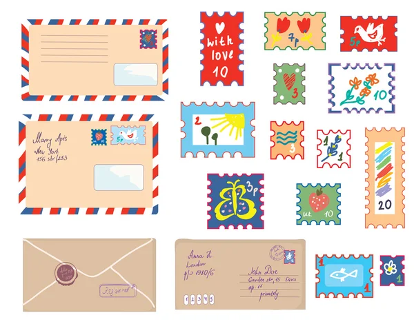 Lettres et timbres poste drôle ensemble — Image vectorielle