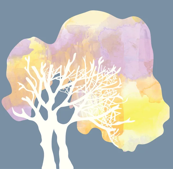 Tree with crone silhouette - watercolor style — Stock Vector