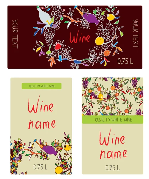 Wine labels  set - funny desig — 스톡 벡터