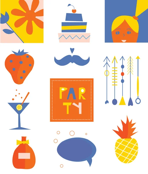 Party icons funny set — Stock Vector