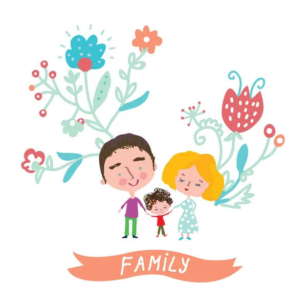 Schattig familiekaart met bloemmotief — Stockvector