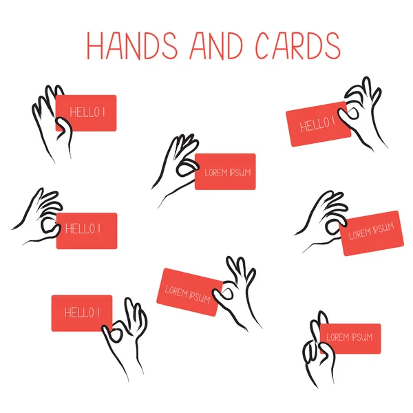 Handen met kaarten voor reclame set Stockillustratie