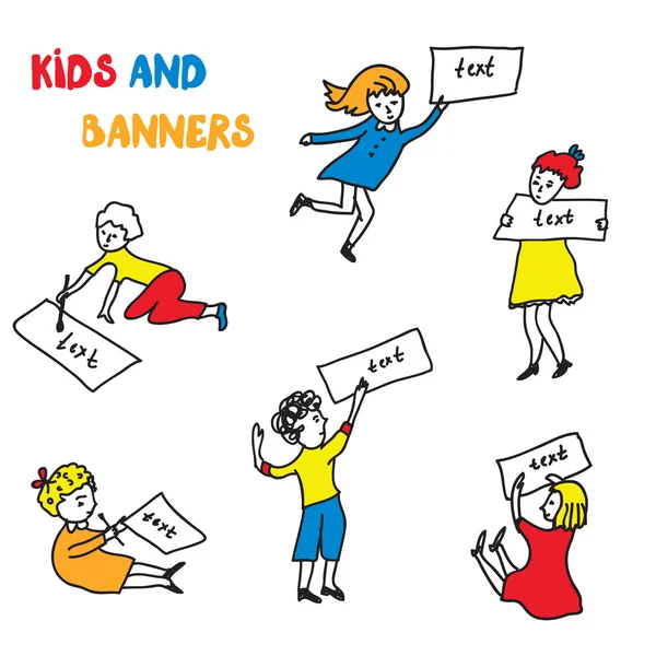 Dzieci i banery zestaw szkiców — Wektor stockowy