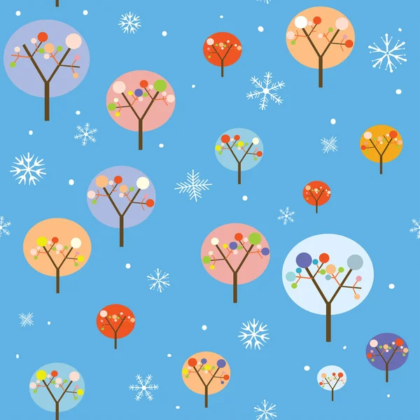 Christmas seamless pattern with trees and snowflakes — Stock Vector