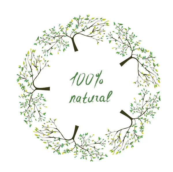 Рамка или этикетка с деревьями для натуральных экологических продуктов — стоковый вектор