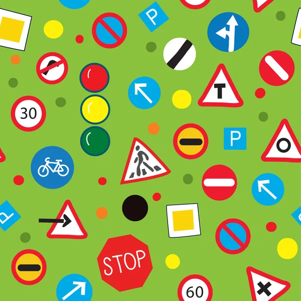 Seamless pattern with road signs - funny design — Stock Vector