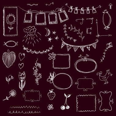 Tasarım öğeleri - çerçeveler, çiçekler, swirls kara tahta