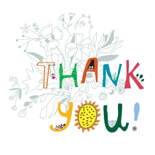 Thank you print with flowers and lettering — Stock Vector