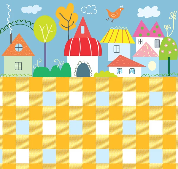 Background for kids with town and pattern - funny design — Stock Vector