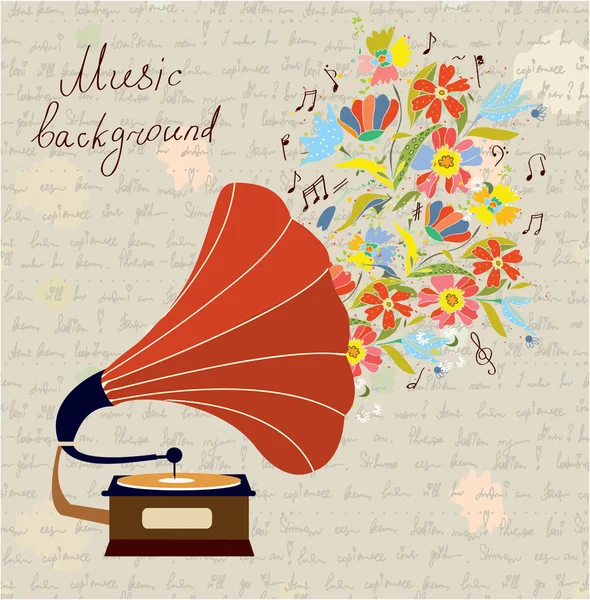 Gramophone and music retro background — Stock Vector