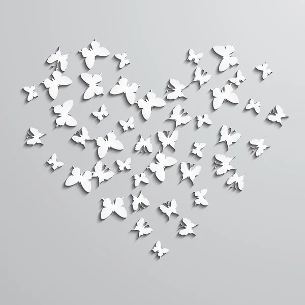 Abstracte achtergrond met papier vlinder in de vorm van het hart. — Stockvector