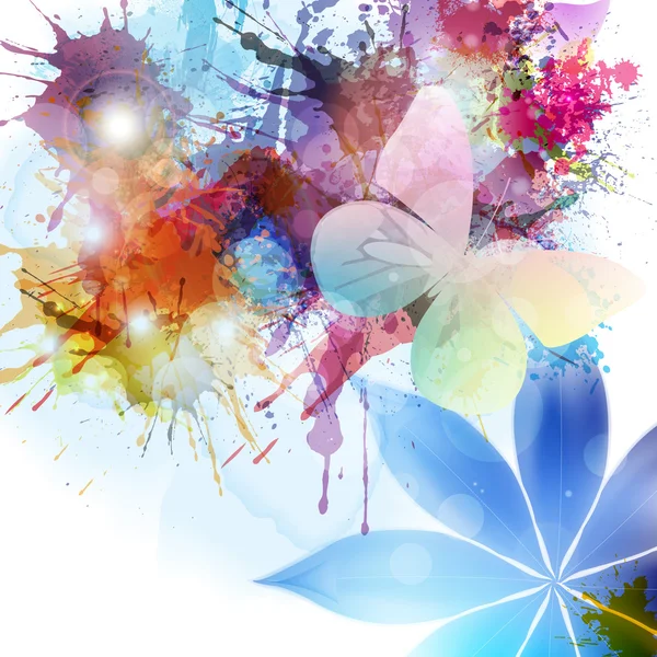 Fond abstrait en style grunge avec fleur et papillon . — Image vectorielle