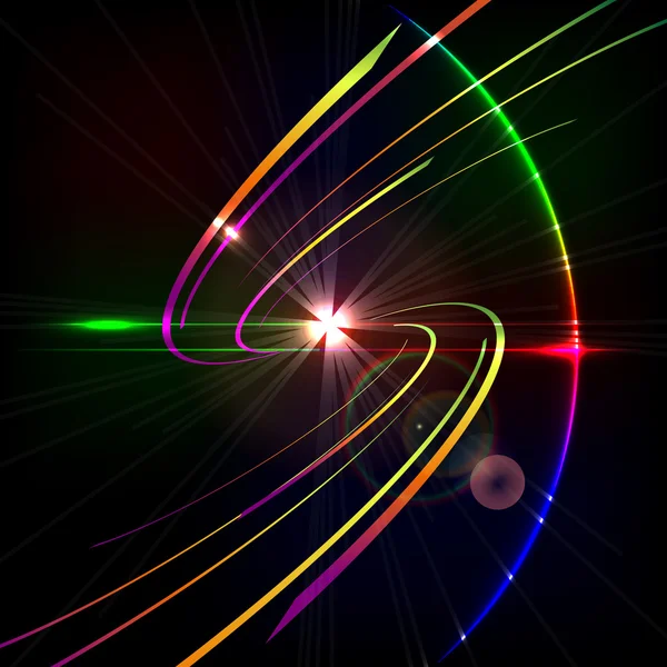 Colorful glowing curves in space, design technology trendy backg — Stock Vector