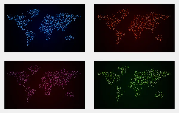 Set of 4 Glowing Dot World Maps Backgrounds. — Stock Vector