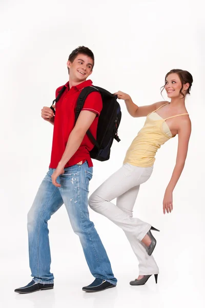 Joven sonriente mujer y hombre — Foto de Stock