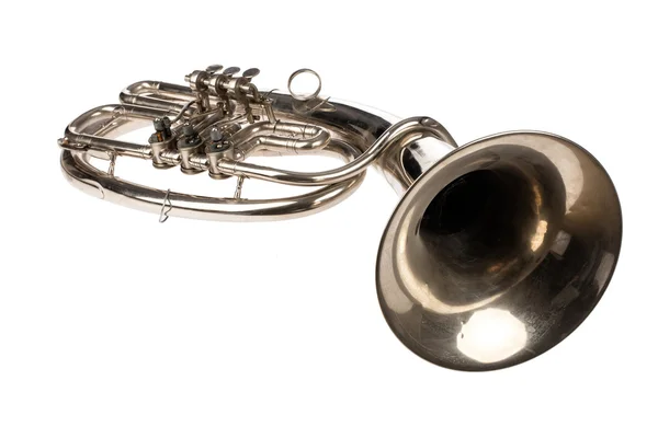 Velho trompete no branco — Fotografia de Stock
