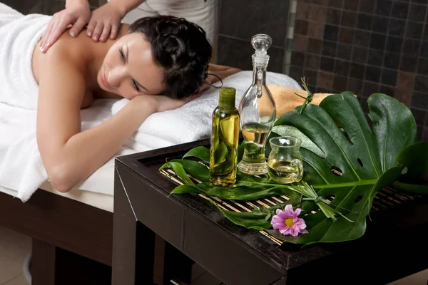 Young Attractive Woman Taking Massage Spa Procedures — Stock Photo, Image