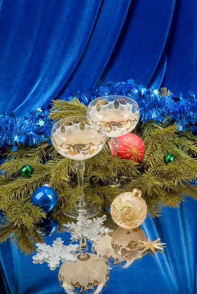 Gafas Árbol Año Nuevo Bolas Fondo Estudio — Foto de Stock