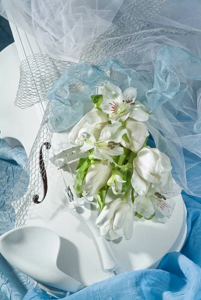 Still Life Bouquet Flowers Accessories Studio Background — Stock Photo, Image