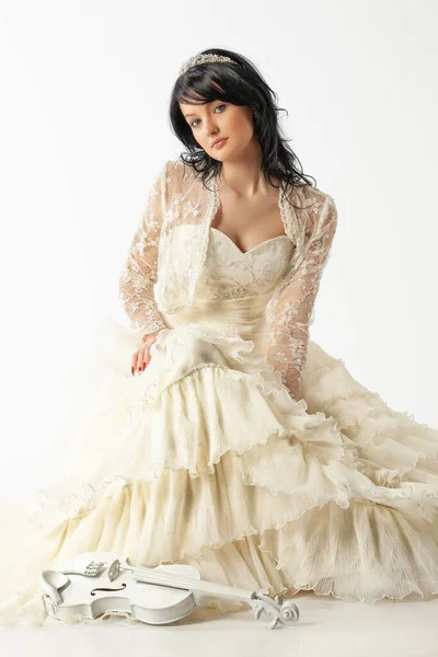 Young Beautiful Woman Wedding Dress Studio Background — Stock Photo, Image