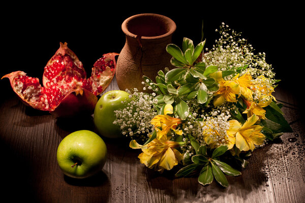 Still Life With Flowers And Apples