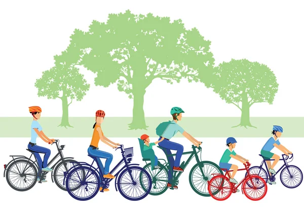 Ciclismo con niños y familia — Vector de stock