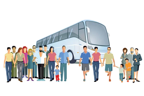 Λεωφορειο ΤΑΞΙΔΕΥΕΙ, περιοδεία με τους ανθρώπους — Διανυσματικό Αρχείο