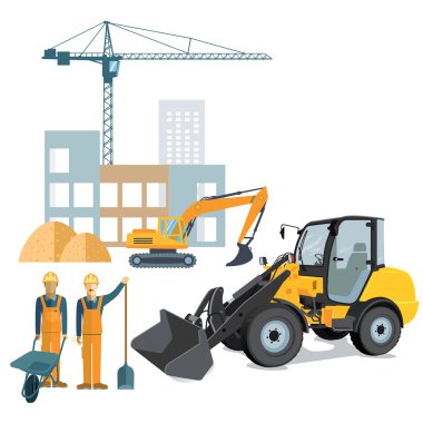 Şantiye vinç ve tekerlekli yükleyici ile 