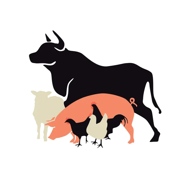 Farm animals icon, Beef, pork, lamb, chicken — Stock Vector