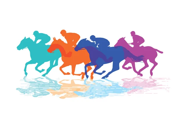 Corrida de cavalos, cavalos de corrida com jóqueis — Vetor de Stock