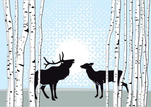 Deer and Doe in Forest — Stock Vector