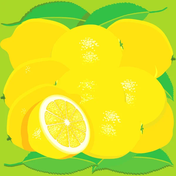 Lemon fruit with leaves — Stock Vector