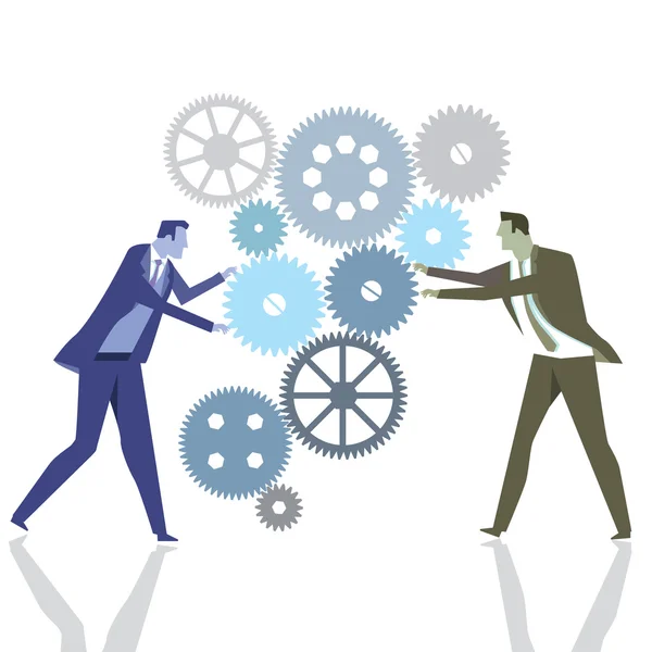 Businessmen with gears in teamwork — Stock Vector