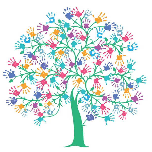 Δέντρο με πολύχρωμα handprint — Διανυσματικό Αρχείο