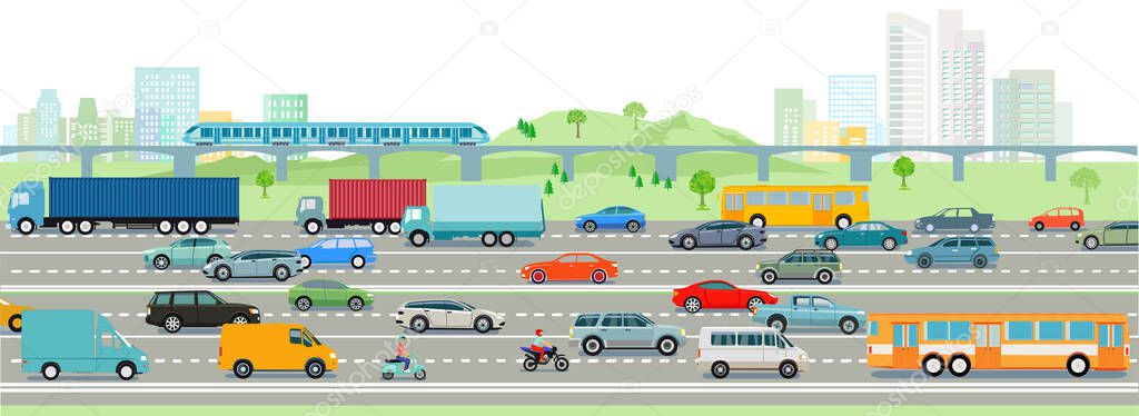 Highway and big city illustration