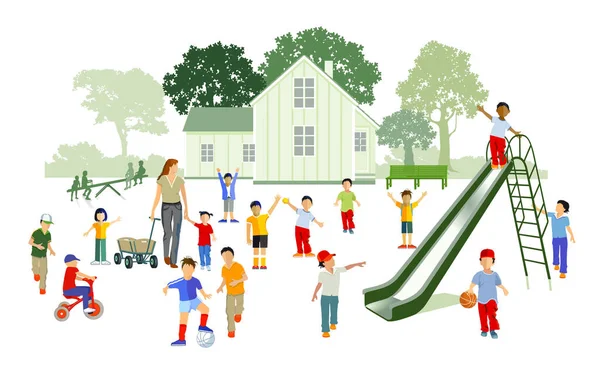 Kinderen Spelen Kleuterschool Vector Illustratie — Stockvector