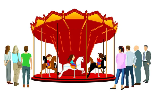 Children Carousel Children Isolated Illustration White Background — Stock Vector