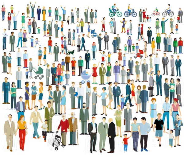 Large Crowd Different People — Stock Vector