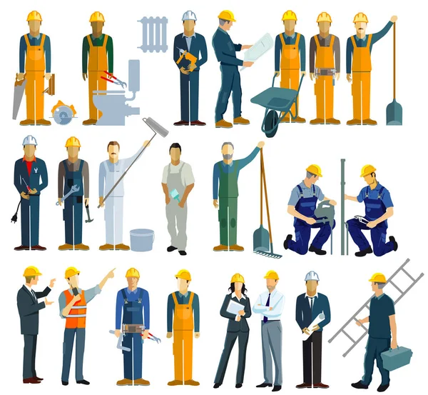 Group Craftsmen Construction Workers Technicians Architects — Stock Vector