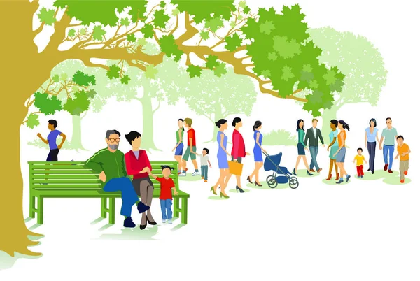 Πράσινο Πάρκο Της Πόλης Οικογένειες Και Ανθρώπους — Διανυσματικό Αρχείο