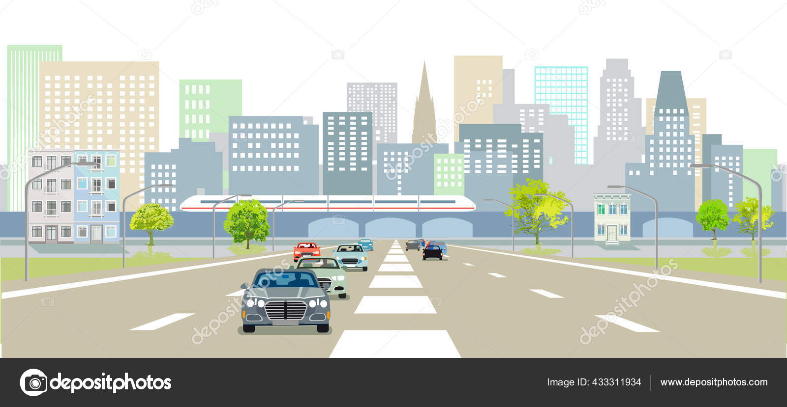 街のシルエットのイラストの前の高速道路 ストックベクター C Scusi0 9